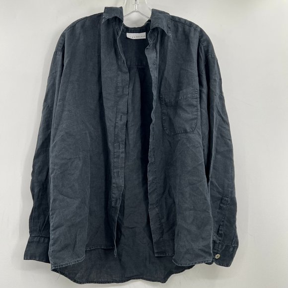 Bryn Walker Linen Button Up Long Sleeve Top Black oversized Lagenlook - Picture 1 of 5